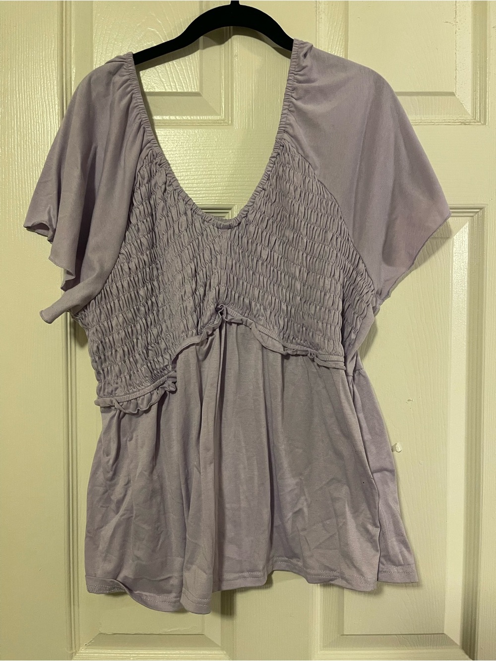 SHEIN Lavender Smocked V-Neck Tunic Top
